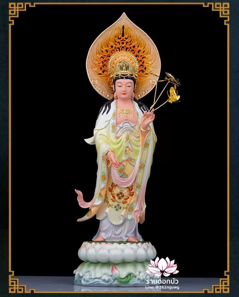 พระพุทธเจ้า (พระยูไล) พระโพธิสัตว์กวนอิม (กวนอิมผ่อสัก) พระมหาสถามปราปต์โพธิสัตว์ (ไต่ซีจี่ผ่อสัก) ปางยืนบนดอกบัว ขนาด 12/16/19/26/36 นิ้ว