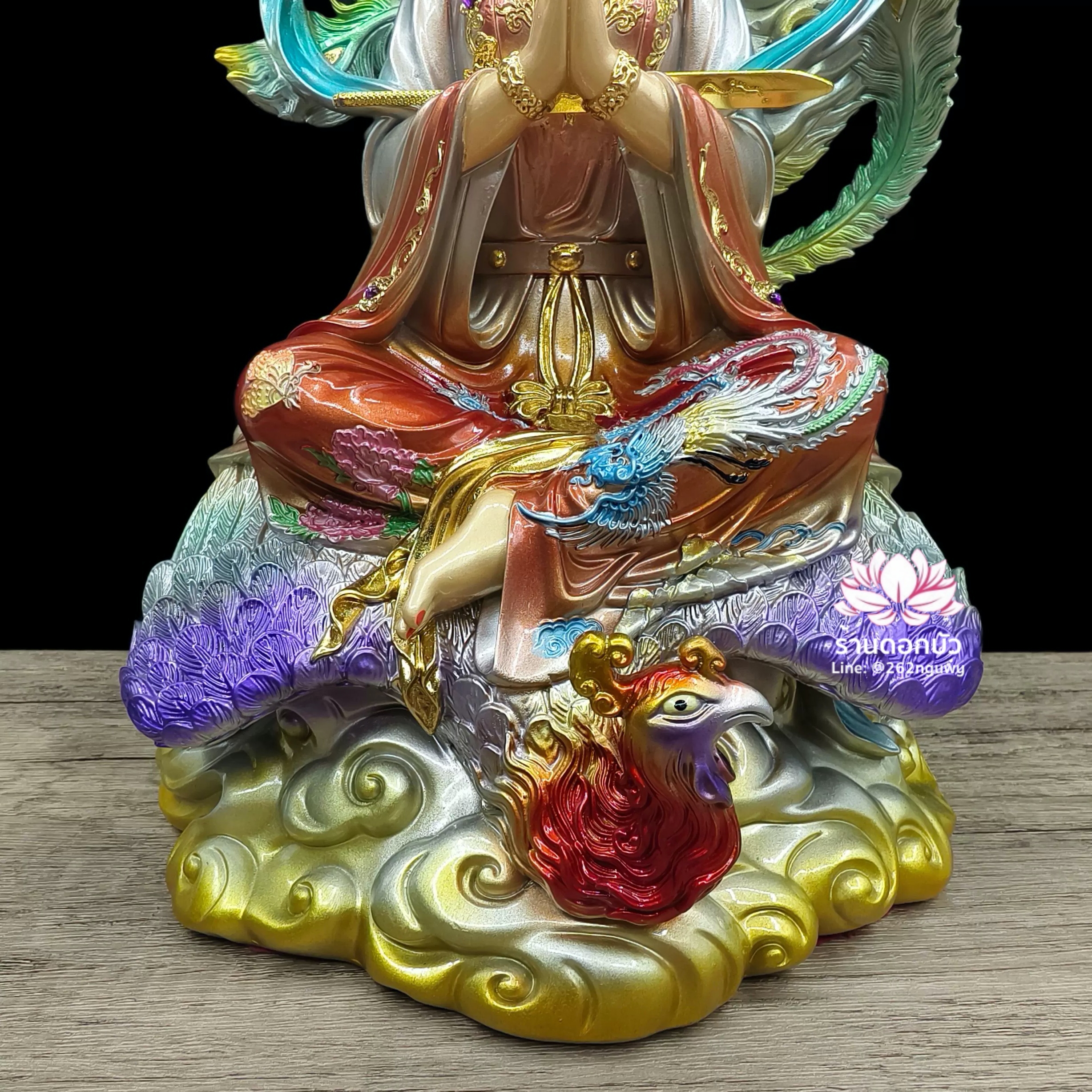 กิ่วเที้ยนเฮี่ยนลื้อ กิวเทียงเหี่ยงนึ่ง จิ่วเทียนเสวียนนี่ ปางนั่งบนหงส์บริวาร งานเรซิ่น ขนาด 12/16/19 นิ้ว