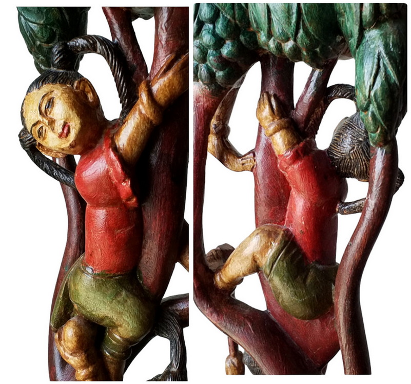 ตอไม้แกะสลัก สูง 95cm (ปิดด้วยแผ่นท๊อปกลม 24cm) งานเก่าศิลปะพม่า