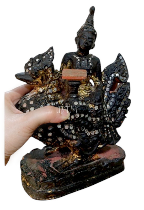 ไม้แกะสลักเก่า-พระแม่สุรัสวดีศิลปะพม่า-BPT692-