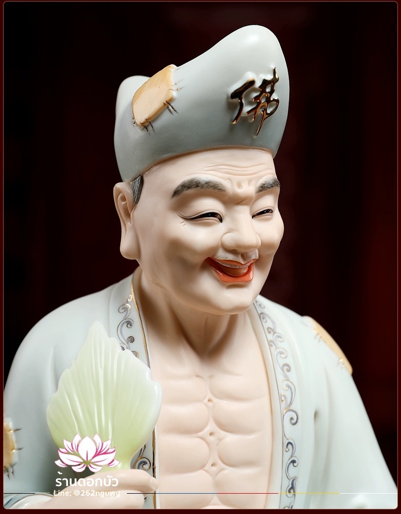 พระอรหันต์จี้กง เต้าจี้ฉานซือ งานกระเบื้องฮกเกี้ยน สีเทา ขนาด 16 นิ้ว