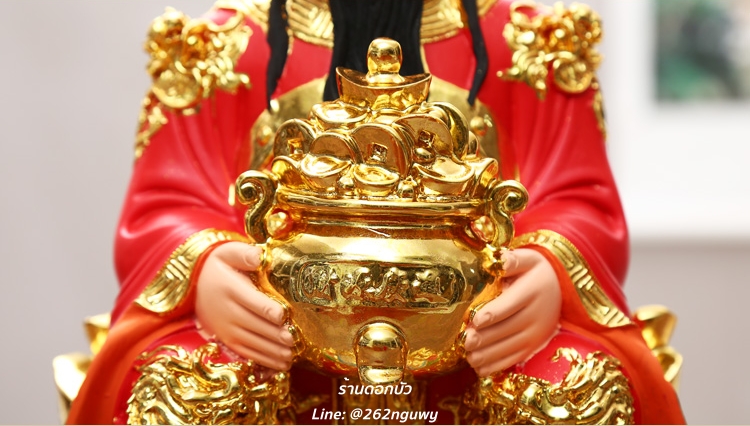 เทพเจ้าไฉ่ซิงเอี๊ย เทพเจ้าแห่งโชคลาภ ความมั่งคั่งและร่ำรวย เนื้อเรซิ่น สีแดง ขนาด 12/16/19 นิ้ว