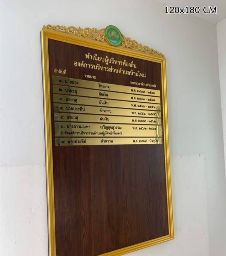 ป้ายทำเนียบบุคลากร ขนาด 120x180cm วัสดุหน้าไม้สัก ติดกรอบใส่รูปอะคริลิคใส