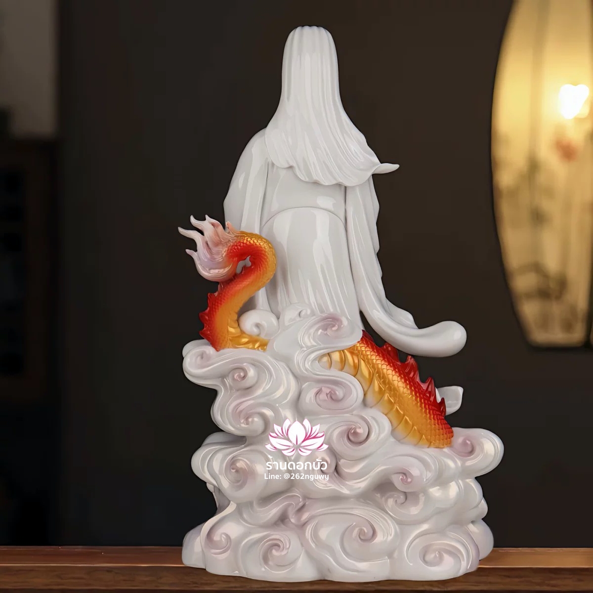พระโพธิสัตว์กวนอิมปางเหยียบมังกร พระแม่กวนอิมยืนมังกร งานเรซิ่นคุณภาพสูง ขนาด 16/19/26 นิ้ว