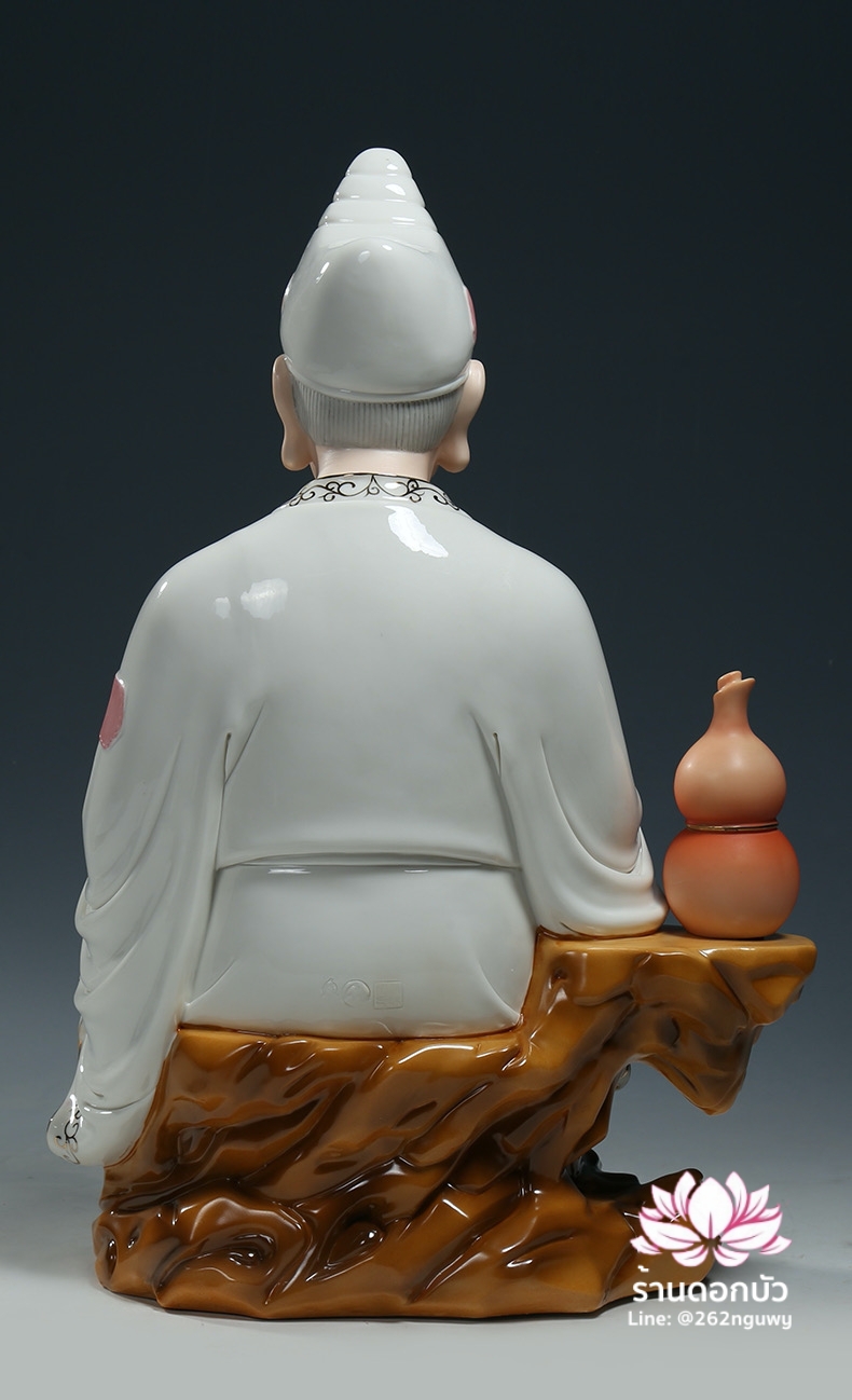 พระอรหันต์จี้กง เต้าจี้ฉานซือ งานกระเบื้องฮกเกี้ยน สีขาวขลิบทอง ขนาด 18 นิ้ว