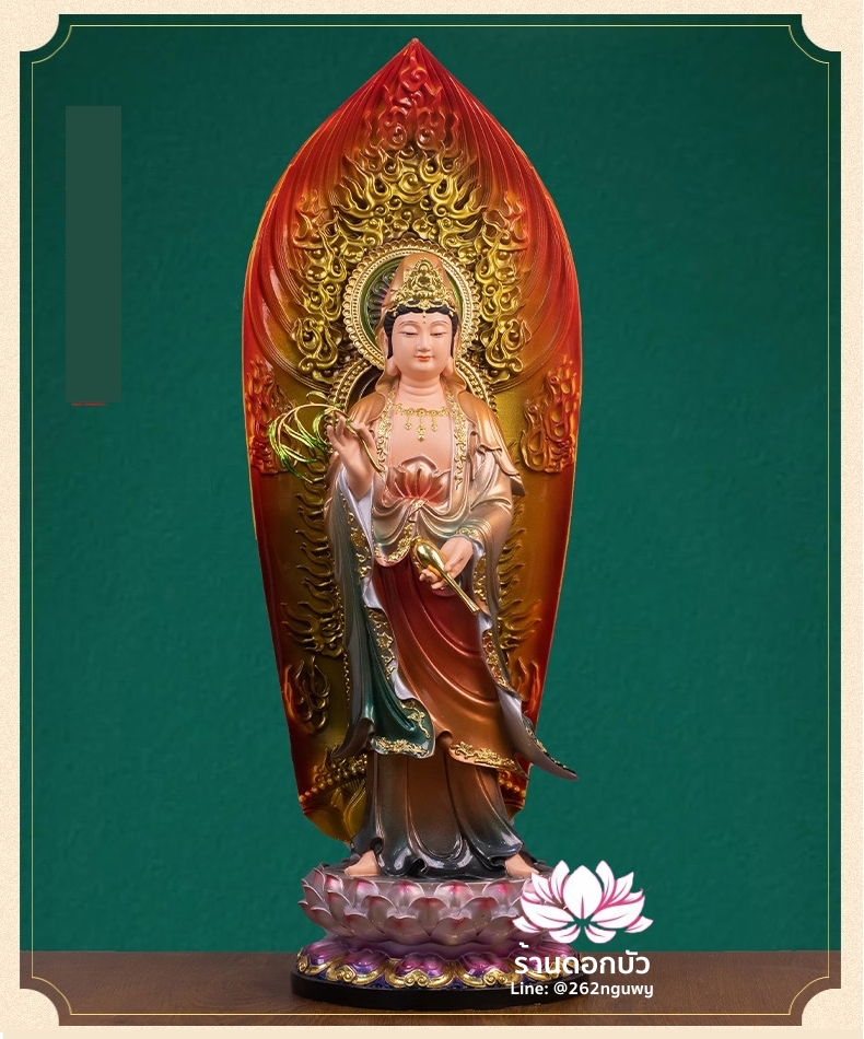 พระพุทธเจ้า (พระยูไล) พระโพธิสัตว์กวนอิม (กวนอิมผ่อสัก) พระมหาสถามปราปต์โพธิสัตว์ (ไต่ซีจี่ผ่อสัก) ปางยืนบนดอกบัว ขนาด 12/16/19/26/36 นิ้ว
