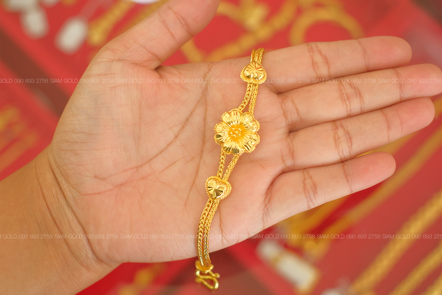 สร้อยข้อมือสี่เสาคู่ ดอกชบา 1 บาท รหัส 358