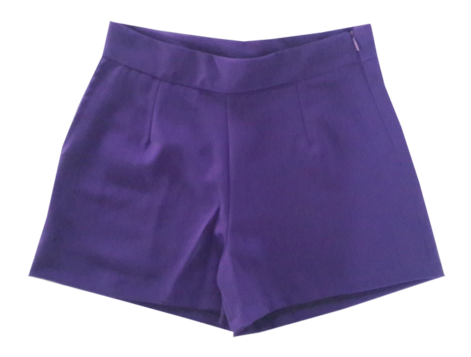 กางเกงขาสั้นเอวสูงผ้าฮานาโกะ สีม่วงเข้ม กระเป๋าขวา ซิปซ้าย Size 2XL 3XL