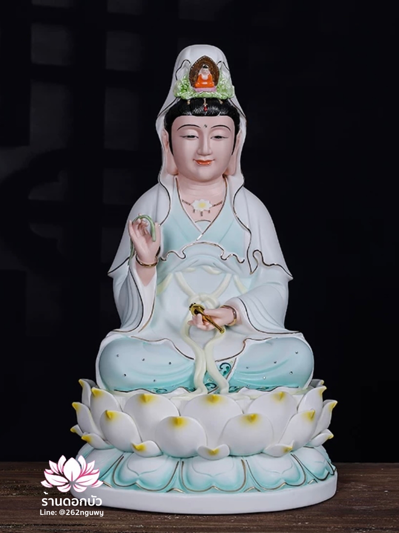 พระโพธิสัตว์กวนอิม พระแม่กวนอิม ปางประทานพร ประทับนั่งบนดอกบัว ขนาด 12/14/16/18/24 นิ้ว