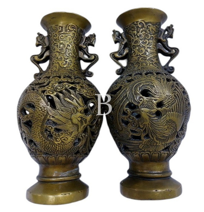 (คู่)แจกันลายหงส์มังกร แบบกลม-P430-