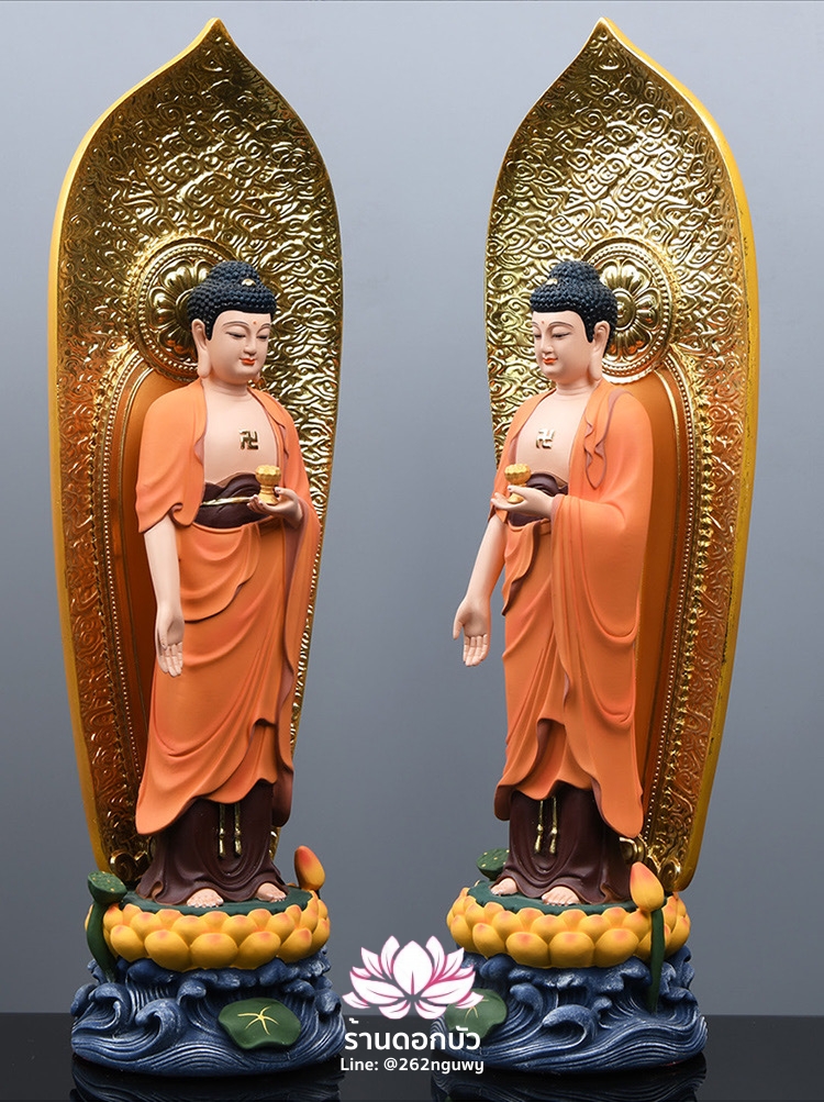 พระพุทธเจ้า (พระยูไล) พระโพธิสัตว์กวนอิม (กวนอิมผ่อสัก) พระมหาสถามปราปต์โพธิสัตว์ (ไต่ซีจี่ผ่อสัก) ปางยืนบนดอกบัว ขนาด 16/19/27/35 นิ้ว