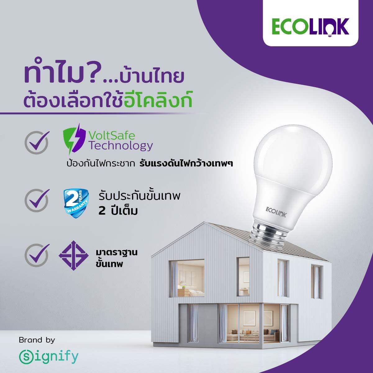 ECOLINK หลอดไฟ LED Bulb 14.5w / 19W แอลอีดี แสงขาว หลอดประหยัดไฟ ประกัน 2 ปี หลอดled