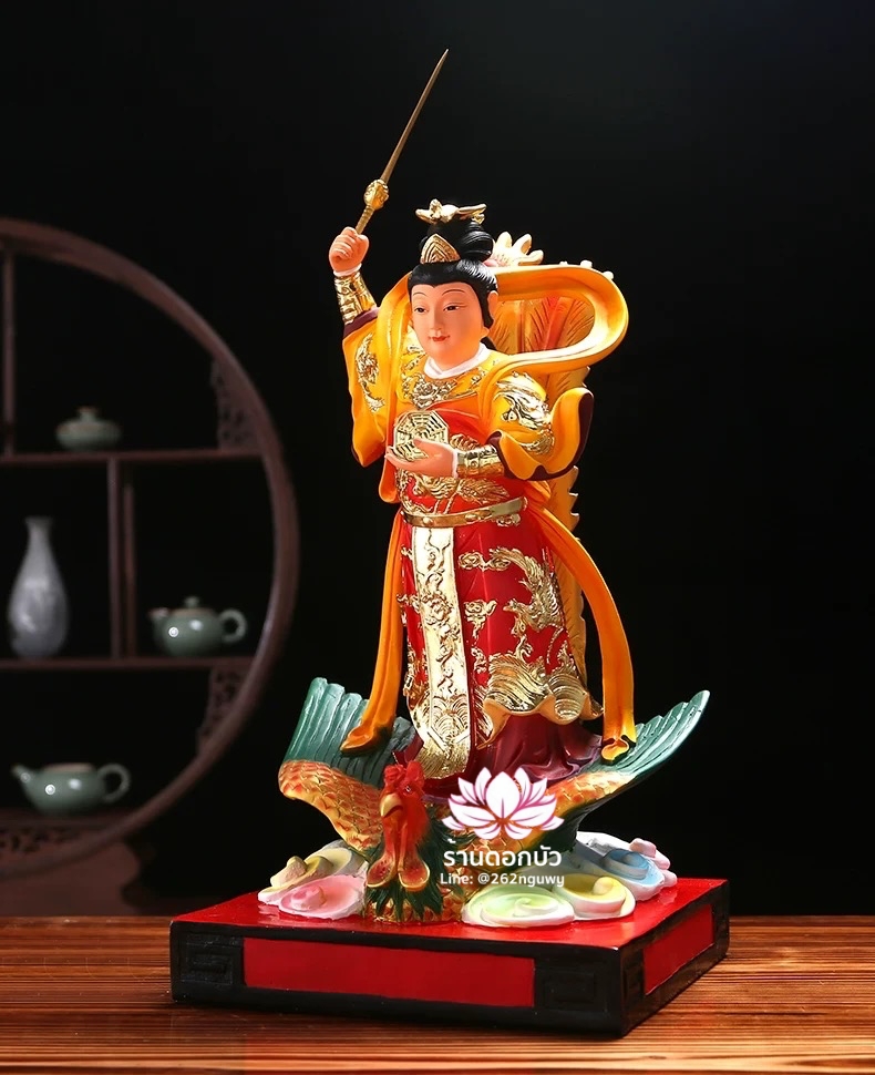 กิ่วเที้ยนเฮี่ยนลื้อ กิวเทียงเหี่ยงนึ่ง จิ่วเทียนเสวียนนี่ ปางยืนบนหงส์บริวาร งานเรซิ่น ขนาด 16 นิ้ว