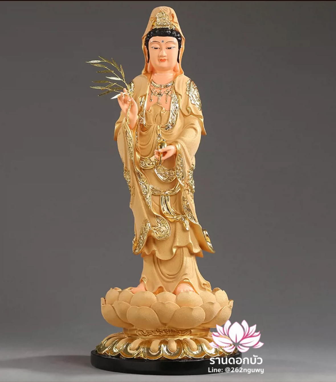 พระพุทธเจ้า (พระยูไล) พระโพธิสัตว์กวนอิม (กวนอิมผ่อสัก) พระมหาสถามปราปต์โพธิสัตว์ (ไต่ซีจี่ผ่อสัก) ปางยืนบนดอกบัว ขนาด 16/19/26 นิ้ว