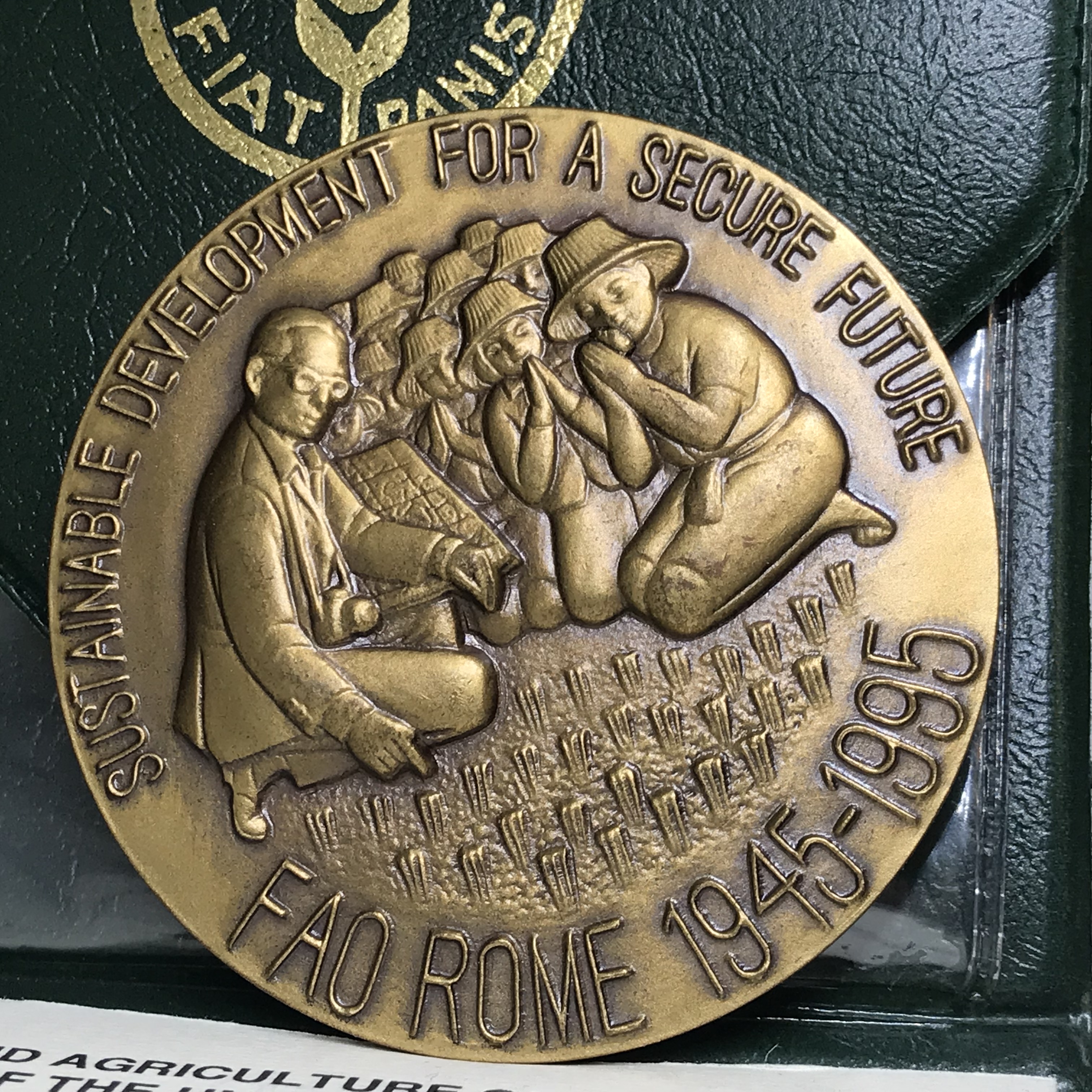เหรียญอะกริคอลา FAO ปี 2539 เนื้อบรอนซ์ ขนาด 5 ซม. (ซองหนังบรรจุเดิมใบรับรองครบ)