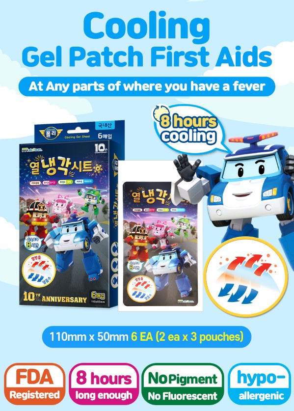 Makelean Robotcar police cooling Cooling Sheet 6 ea/Box แผ่นเจลลดไข้
