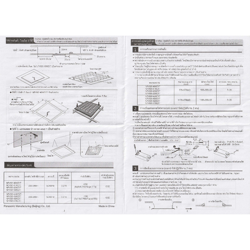 Panasonic 60x60ซม. Panel LED 40w พาแนล โคมแอลอีดีพาแนล T-bar โคมทีบาร์ โคมไฟเพดาน โคมเพดาน พานาโซนิค ไฟเพดาน