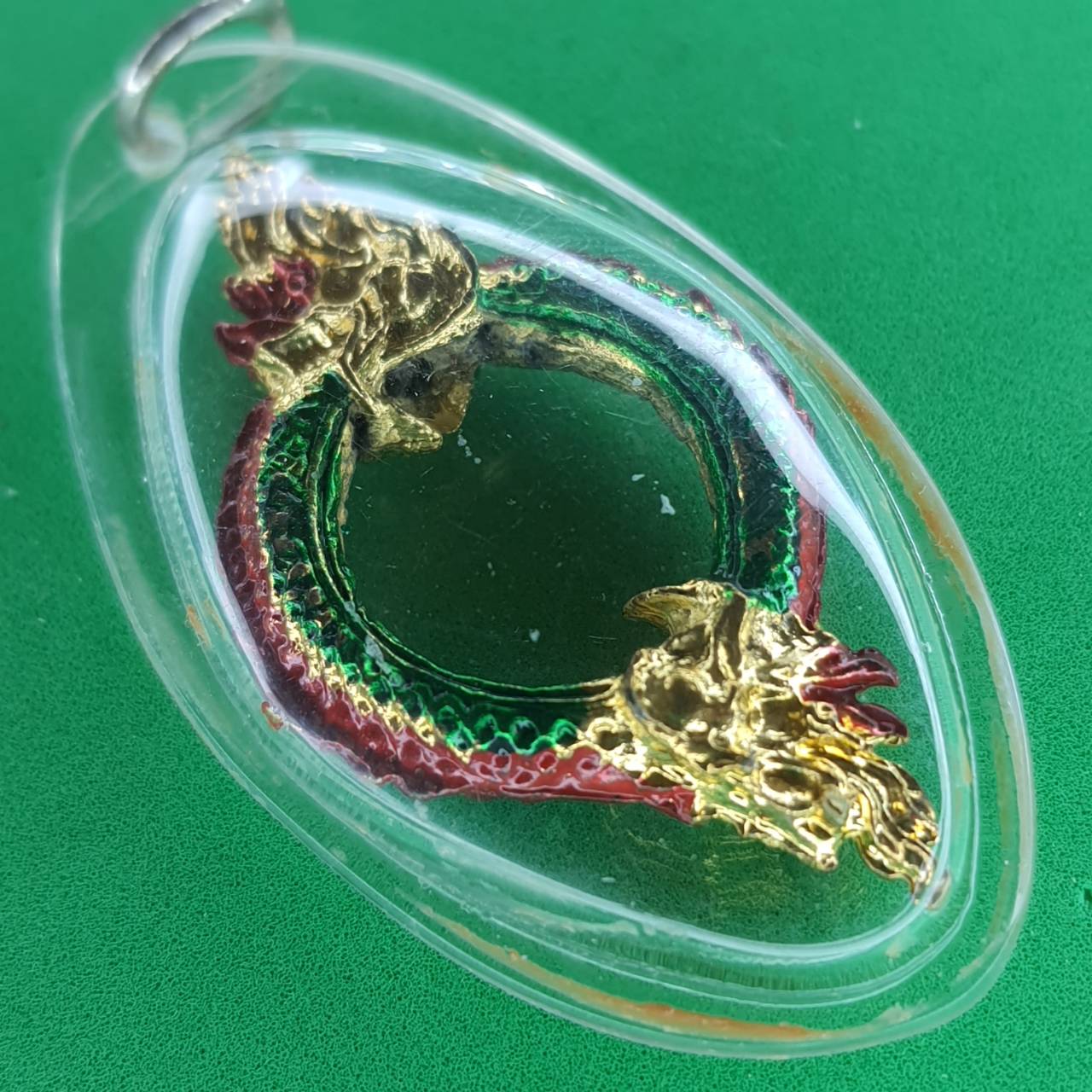 ของป้องกัน บ่วงบาศพญานาค 2เศียร สีเขียว เลี่ยมกรอบ จี้พญานาคแท้ จี้พญานาคห้อยคอ จี้พญานาคราช