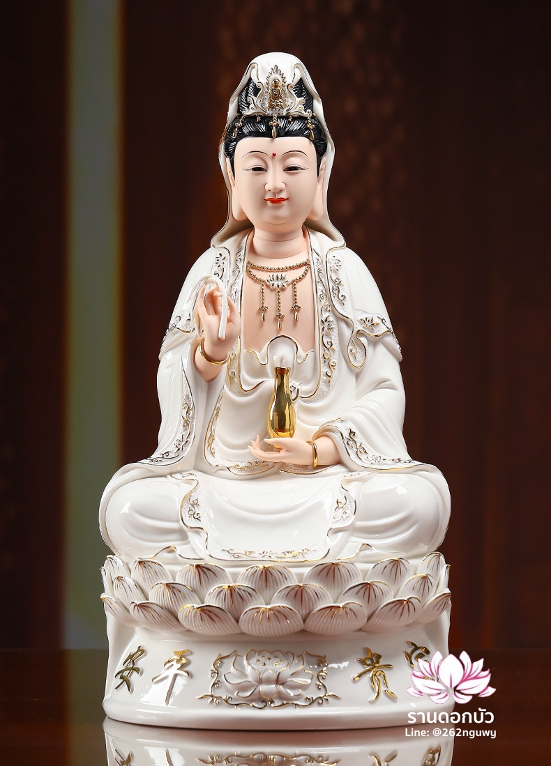 พระโพธิสัตว์กวนอิม พระแม่กวนอิม ปางประทานพร ประทับนั่งบนดอกบัว ขนาด 10/12/14/16 นิ้ว
