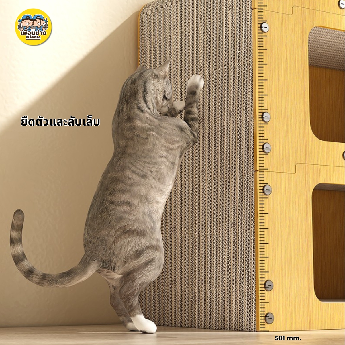 คอนโดแมว ลายไม้ 2 ชั้น *รุ่นหน้าแมวเล็ก* สไตล์ญี่ปุ่น บ้านแมว Cat House บ้านแมวกระดาษ 2 in 1 มีที่ลับเล็บแมว