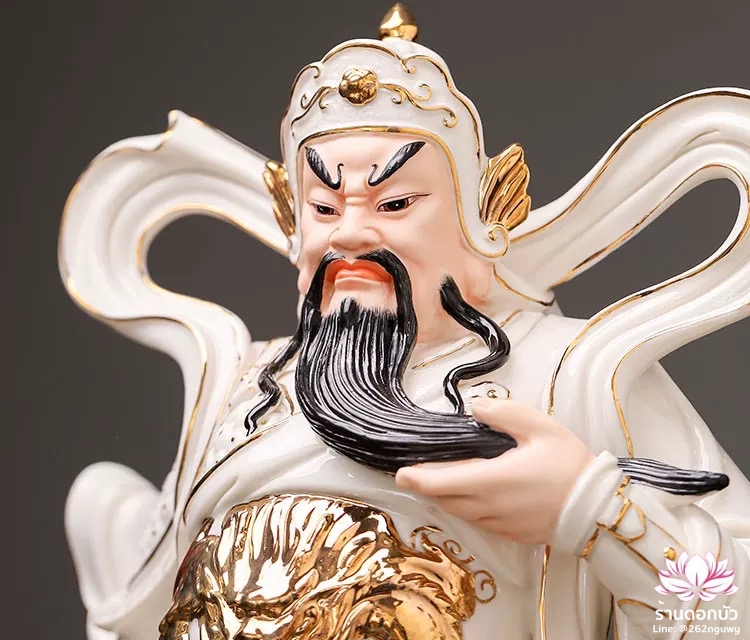 เทพเจ้ากวนอู และพระเวทโพธิสัตว์ (อุ่ยท้อผ่อสัก) ขนาด 12/16 นิ้ว สีขาวขลิบทอง