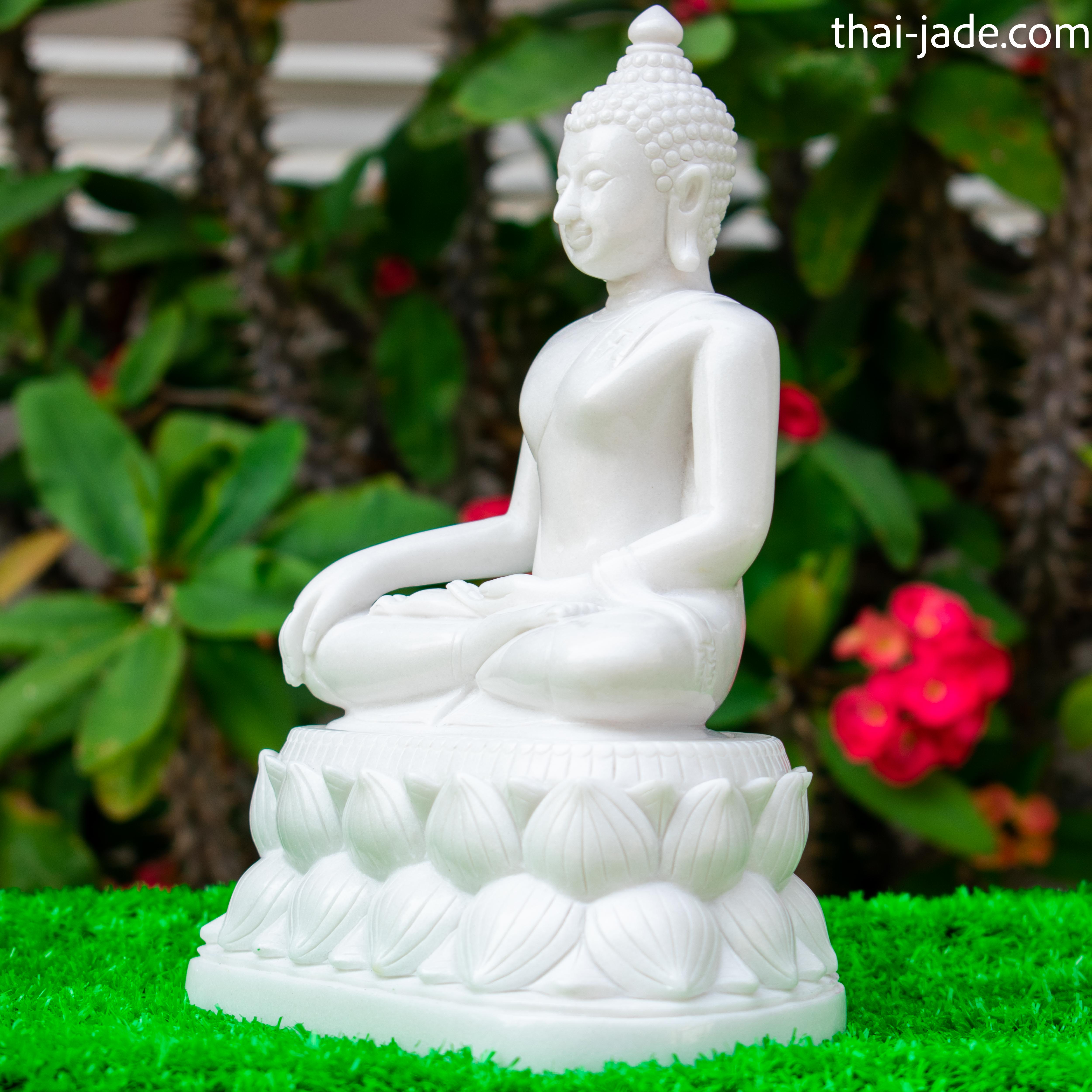 พระปางประทานพระ ฐานบัวคว่ำบัวหงาย พระแกะสลักพร้อมฐาน หินขาวกรีก ขนาดนิ้ว5นิ้ว