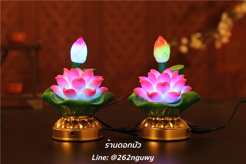 โคมไฟหน้าพระ โคมไฟดอกบัว เปลี่ยนสีได้ 7 สี (1 คู่ 2 ชิ้น)
