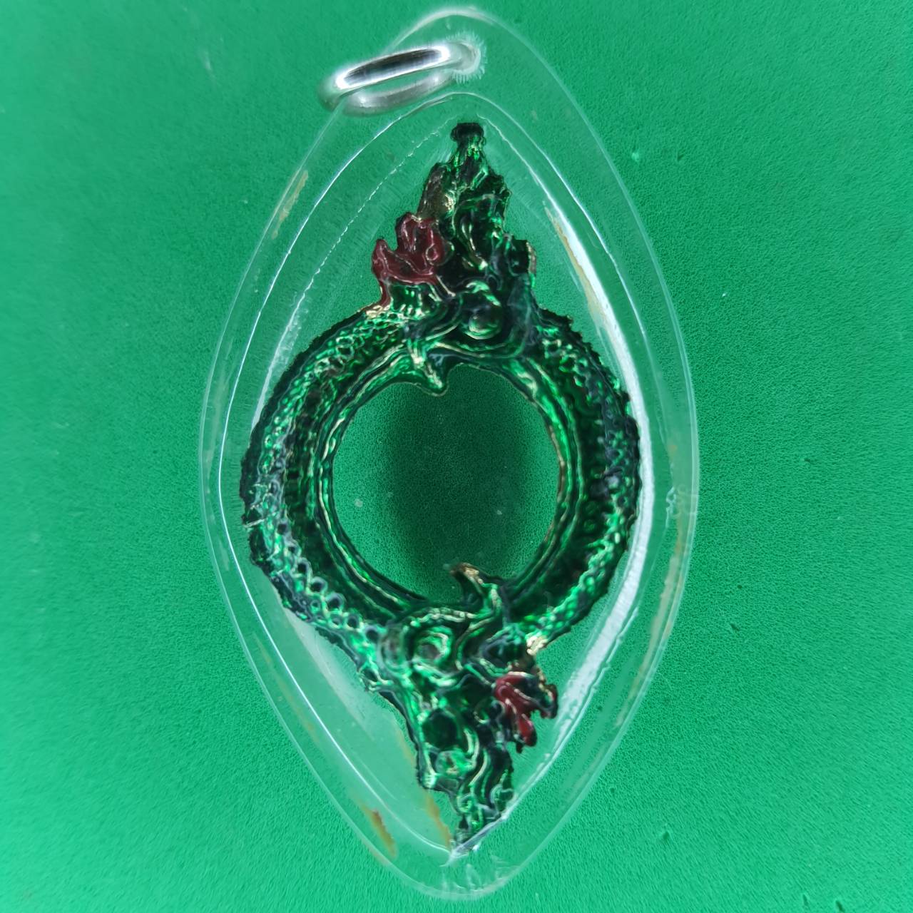 ของป้องกัน บ่วงบาศพญานาค 2เศียร สีเขียว เลี่ยมกรอบ จี้พญานาคแท้ จี้พญานาคห้อยคอ จี้พญานาคราช