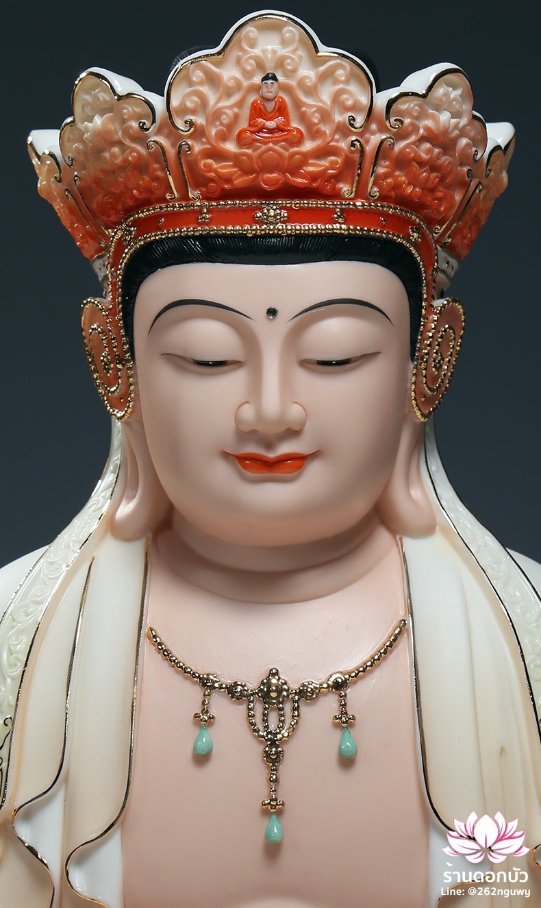 พีลูกวนอิม พระโพธิสัตว์กวนอิมปางสำเร็จธรรม สีส้มออมเบรขลิบทอง ขนาด 12/16/18 นิ้ว