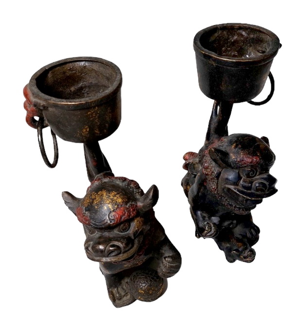 สิงโตคู่ เชิงเทียน ขนาดเล็ก สูง 25.5cm