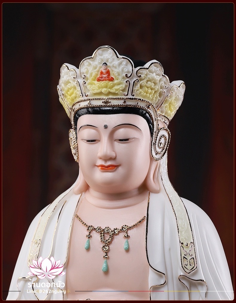 พีลูกวนอิม พระโพธิสัตว์กวนอิมปางสำเร็จธรรม ลงสีขลิบทอง ขนาด 12/16/18 นิ้ว