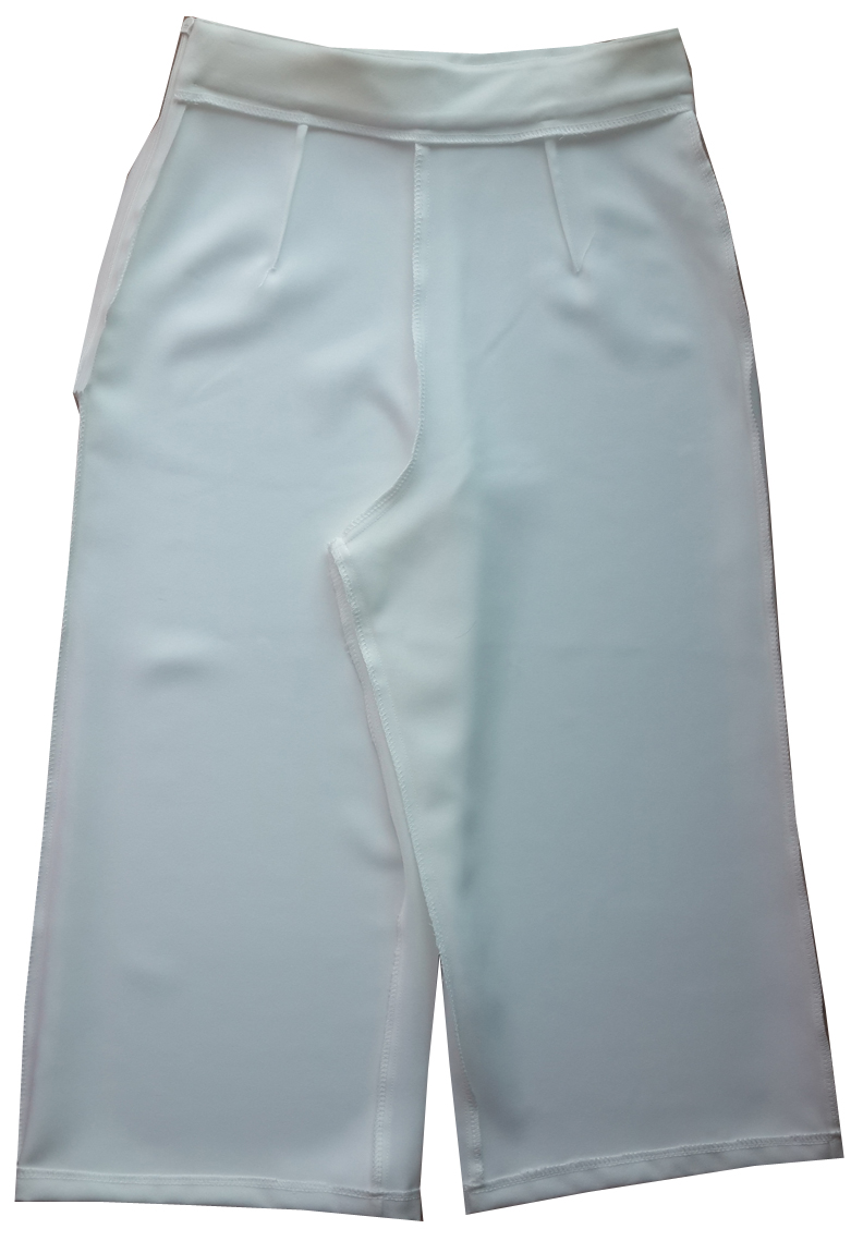 กางเกงขาบาน5ส่วน ผ้าฮานาโกะ ซิปซ้าย ไม่มีกระเป๋า สีขาว Size 2XL 3XL