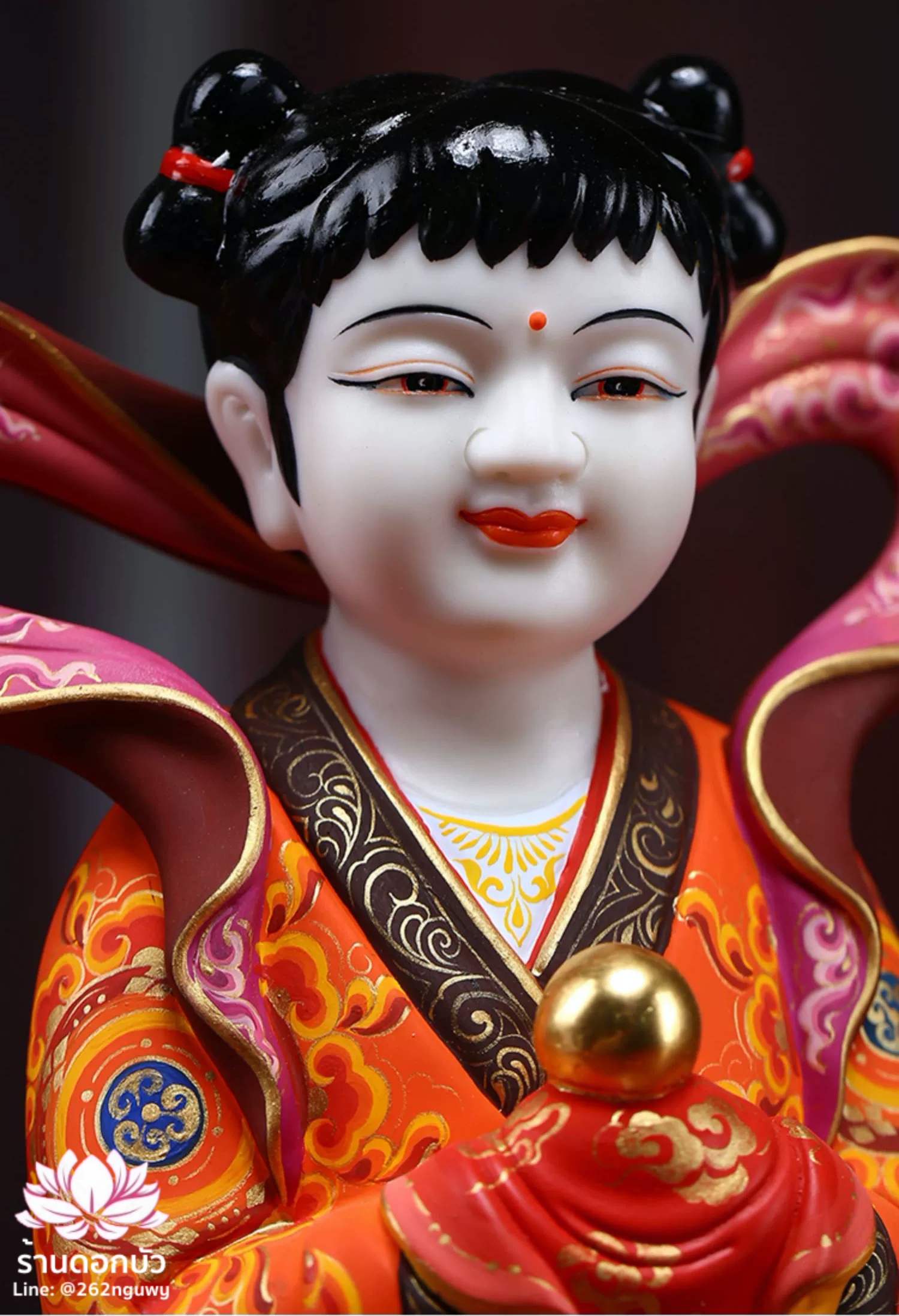 กิมท้ง-เง็กนึ่ง, เซียนจ๋าย-หยกลื้อ ลูกศิษย์พระโพธิสัตว์กวนอิม ปางยืนบนดอกบัวตูม งานกระเบื้องฮกเกี้ยน วาดลวดลายวิจิตร ขนาด 12 นิ้ว