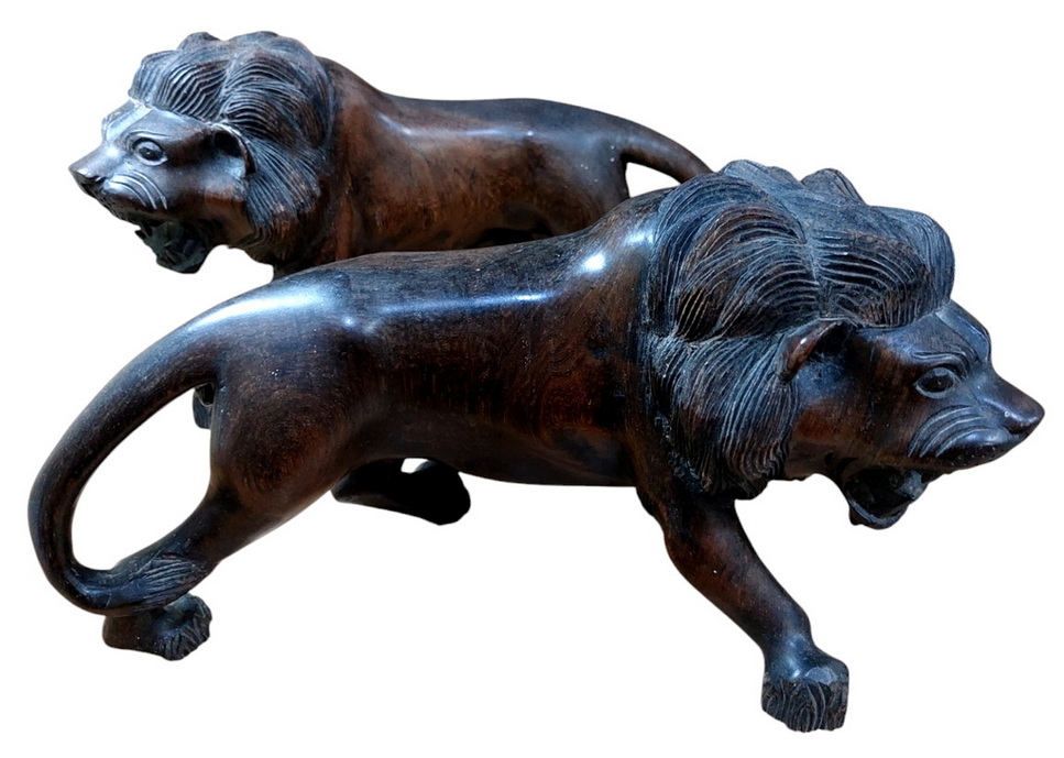 สิงโตคู่ ไม้แกะ งานเก่า-BPT260-