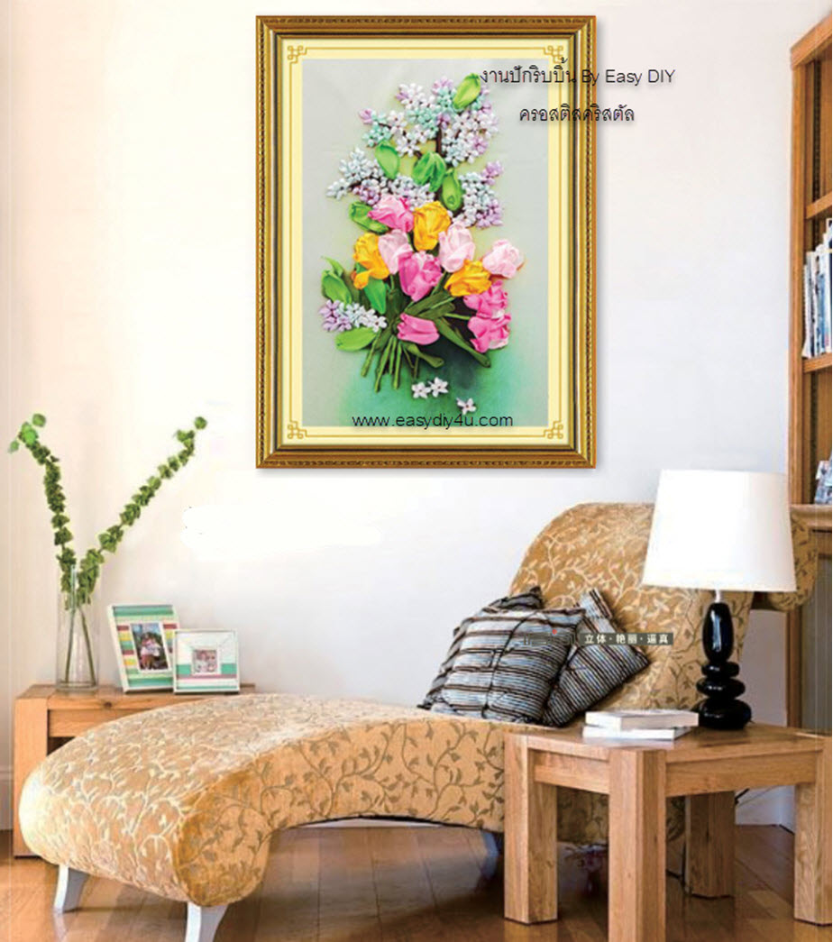 งานปักริบบิ้นรูปดอกทิวลิปและไฮเดรนเยีย by Easy DIY ครอสติสคริสตัล
