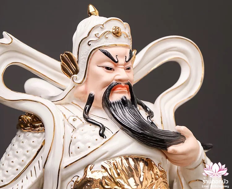 เทพเจ้ากวนอู และพระเวทโพธิสัตว์ (อุ่ยท้อผ่อสัก) ขนาด 12/16 นิ้ว สีขาวขลิบทอง