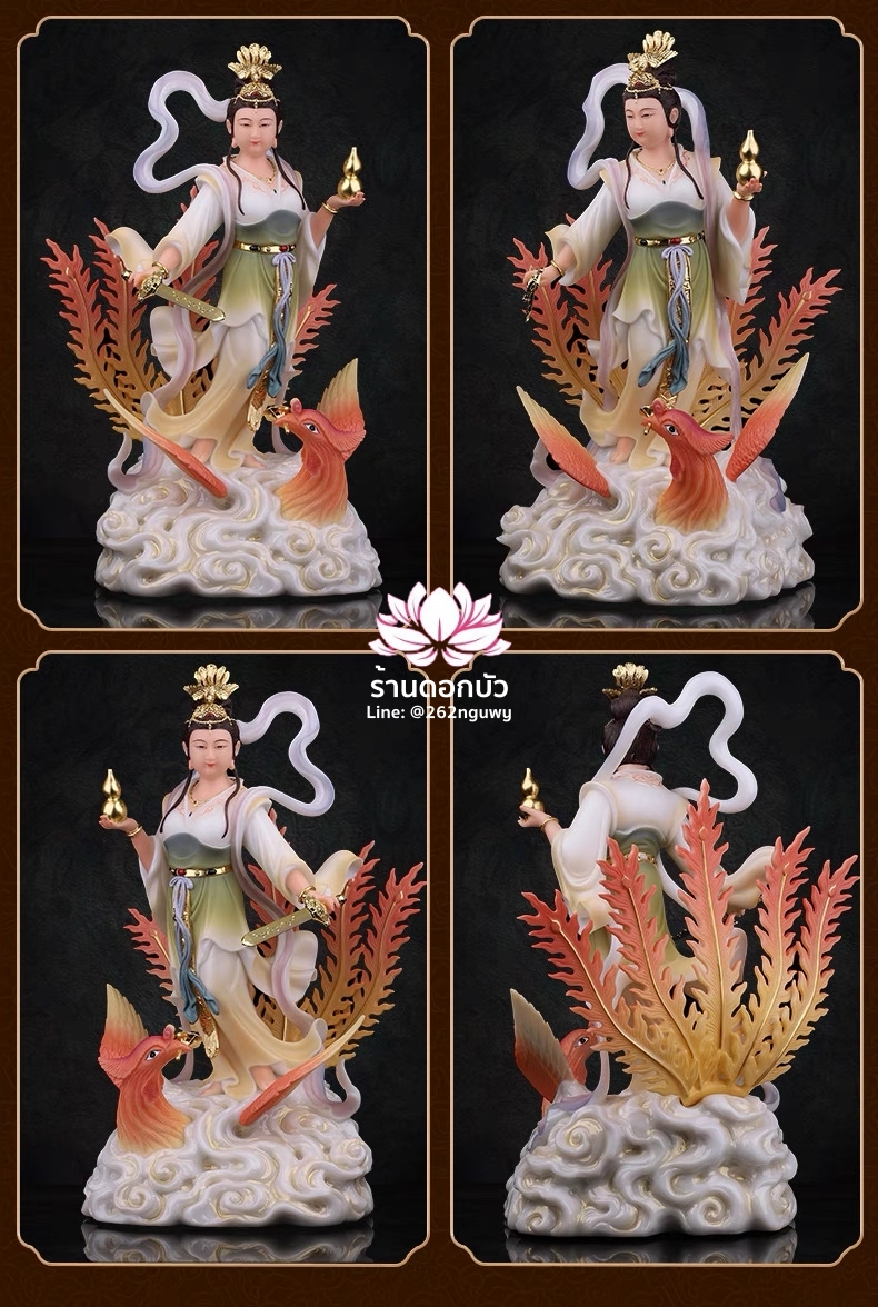 กิ่วเที้ยนเฮี่ยนลื้อ กิวเทียงเหี่ยงนึ่ง จิ่วเทียนเสวียนนี่ ปางยืนบนหงส์บริวาร งานหินอ่อนคุณภาพสูง ขนาด 12/16/19/26 นิ้ว