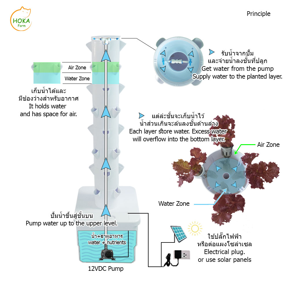 [ชุดถังน้ำ] ที่ปลูกแนวตั้ง 6 ชั้น ปลูกได้ 24 ต้น พร้อมอุปกรณ์การปลูก ครบเซต