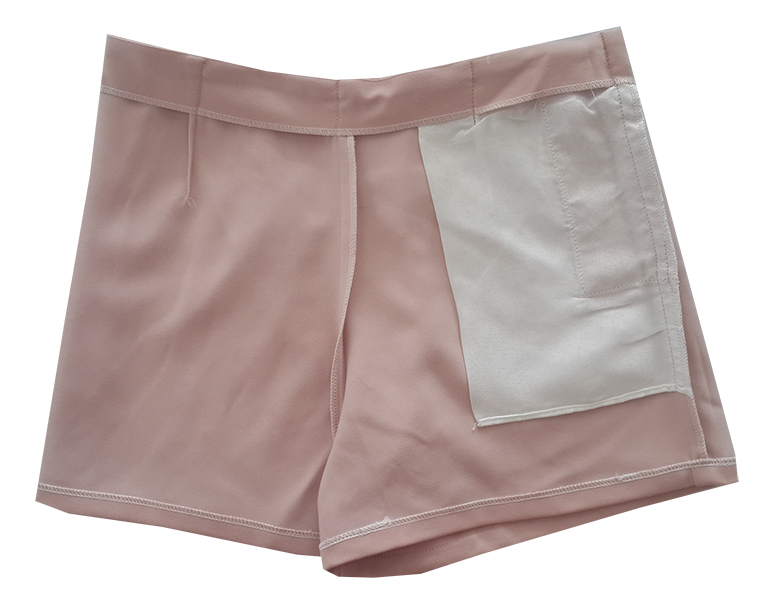 กางเกงขาสั้นเอวสูงขอบเรียบผ้าฮานาโกะ ซิปซ้าย กระเป๋าขวา สีชมพูกะปิ Size S M L XL