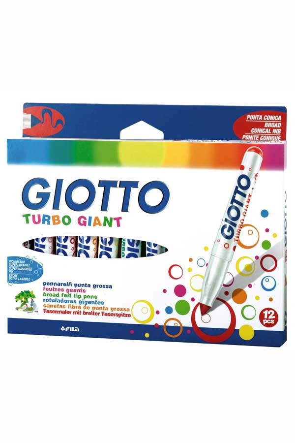 ปากกาเมจิกจัมโบ้ หัวทรงกรวย 12 สี TURBO GIANT GIOTTO