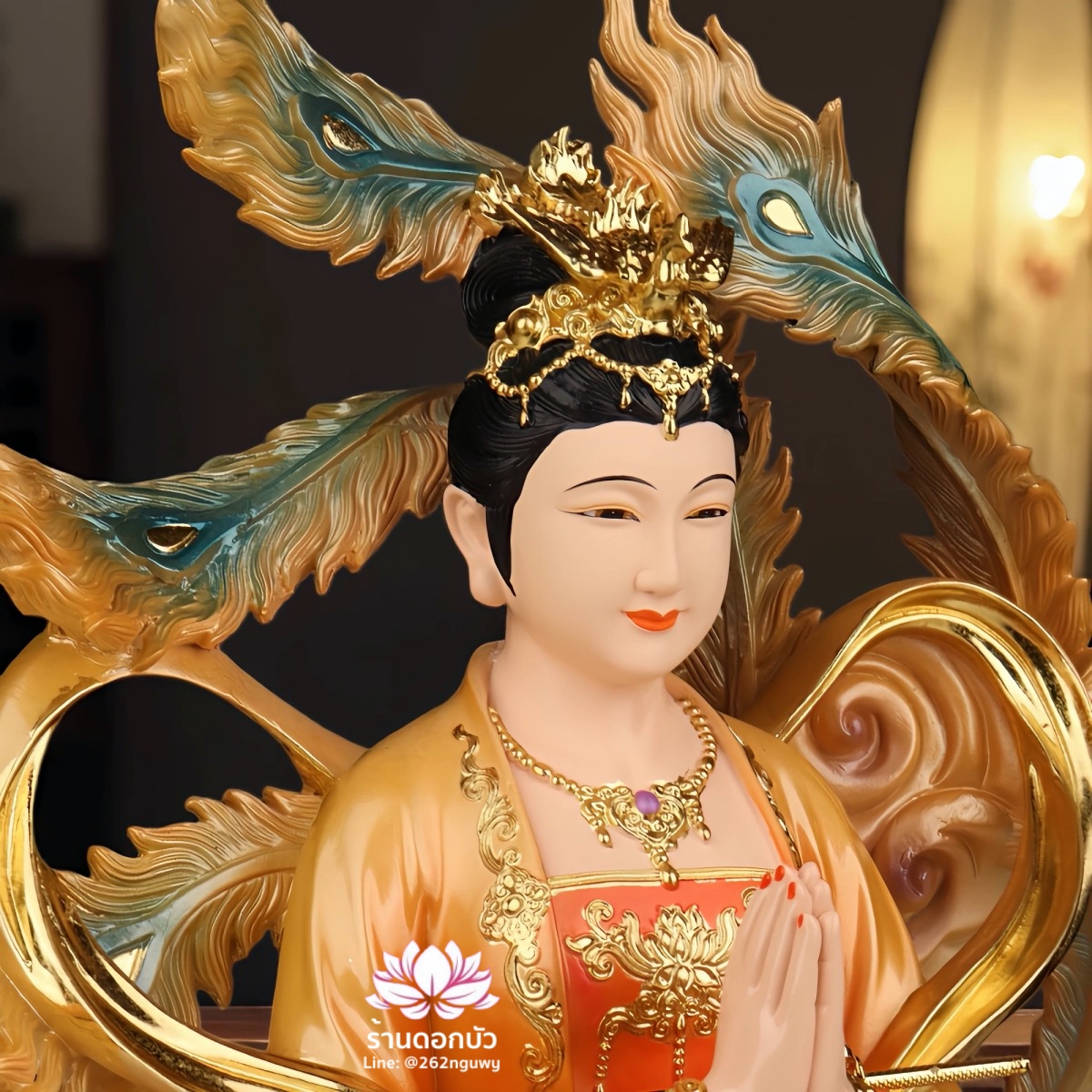 กิ่วเที้ยนเฮี่ยนลื้อ กิวเทียงเหี่ยงนึ่ง จิ่วเทียนเสวียนนี่ ปางนั่งบนหงส์บริวาร งานเรซิ่น ขนาด 12/16/19 นิ้ว