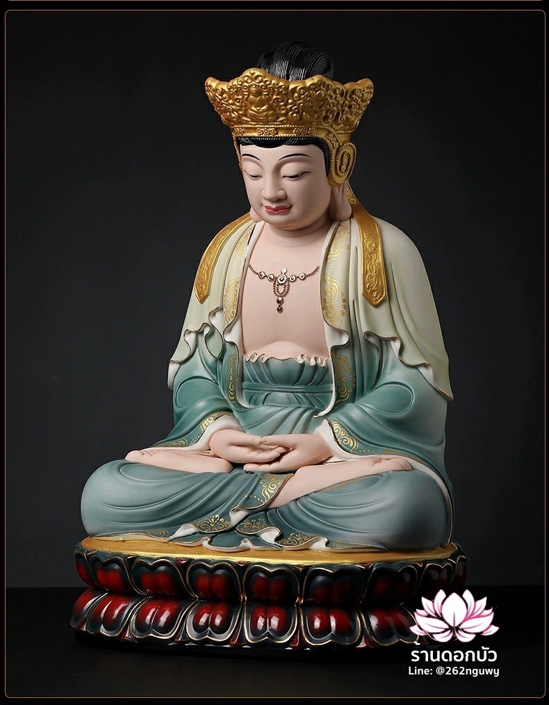 พีลูกวนอิม พระโพธิสัตว์กวนอิมปางสำเร็จธรรม งานช่างฝีมือระดับอาจารย์ วาดลวดลายปิดทอง ขนาด 18 นิ้ว