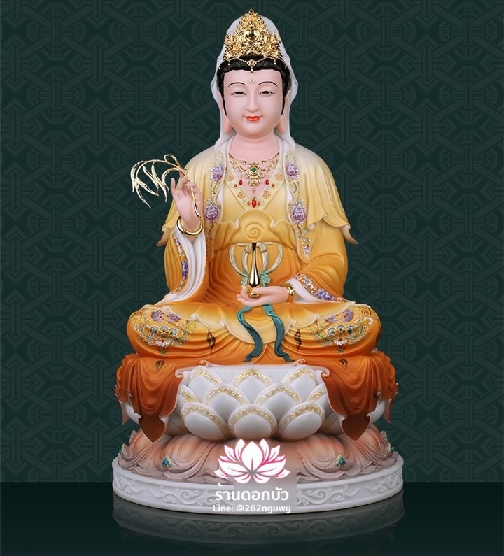 พระโพธิสัตว์กวนอิม พระแม่กวนอิมปางประทานพร ประทับนั่งบนดอกบัว งานหินอ่อน ขนาด 16/19/26/36 นิ้ว