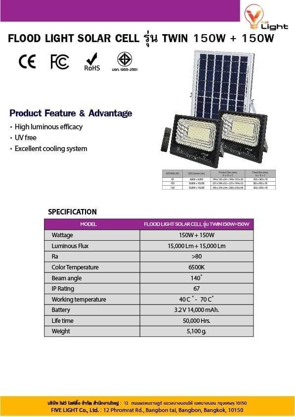 Vlight โคมโซล่าเซล 1แผง 2โคม 60W 100W 150W Floodlight TWIN Solar Cell สปอร์ตไลท์ โซล่าเซล saloarcell