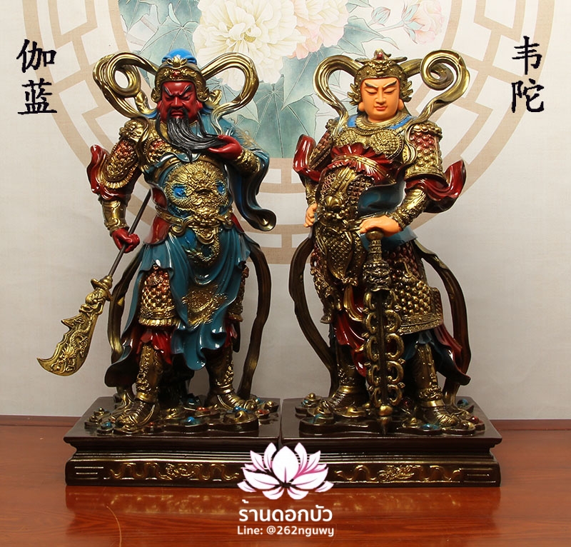 เทพเจ้ากวนอู และพระเวทโพธิสัตว์ หรืออุ่ยท้อผ่อสัก เทพบริวาร ขนาด 16/19 นิ้ว