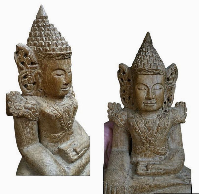 พระไม้แกะสลักศิลปะพม่า-มหามุนี งานเก่า สูง 25cm