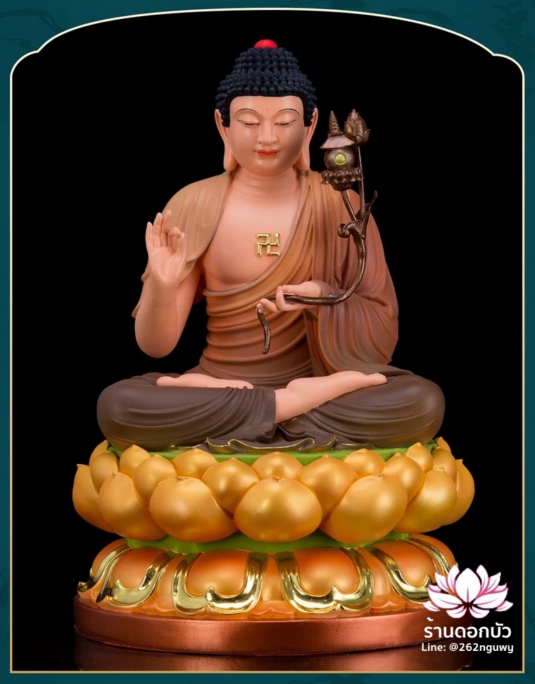 พระพุทธรูป พระพุทธเจ้า พระศากยมุนีพุทธเจ้า ปางนั่งบนดอกบัว งานเรซิ่น ขนาด 16 นิ้ว สีเหลือง/น้ำตาล/เทา