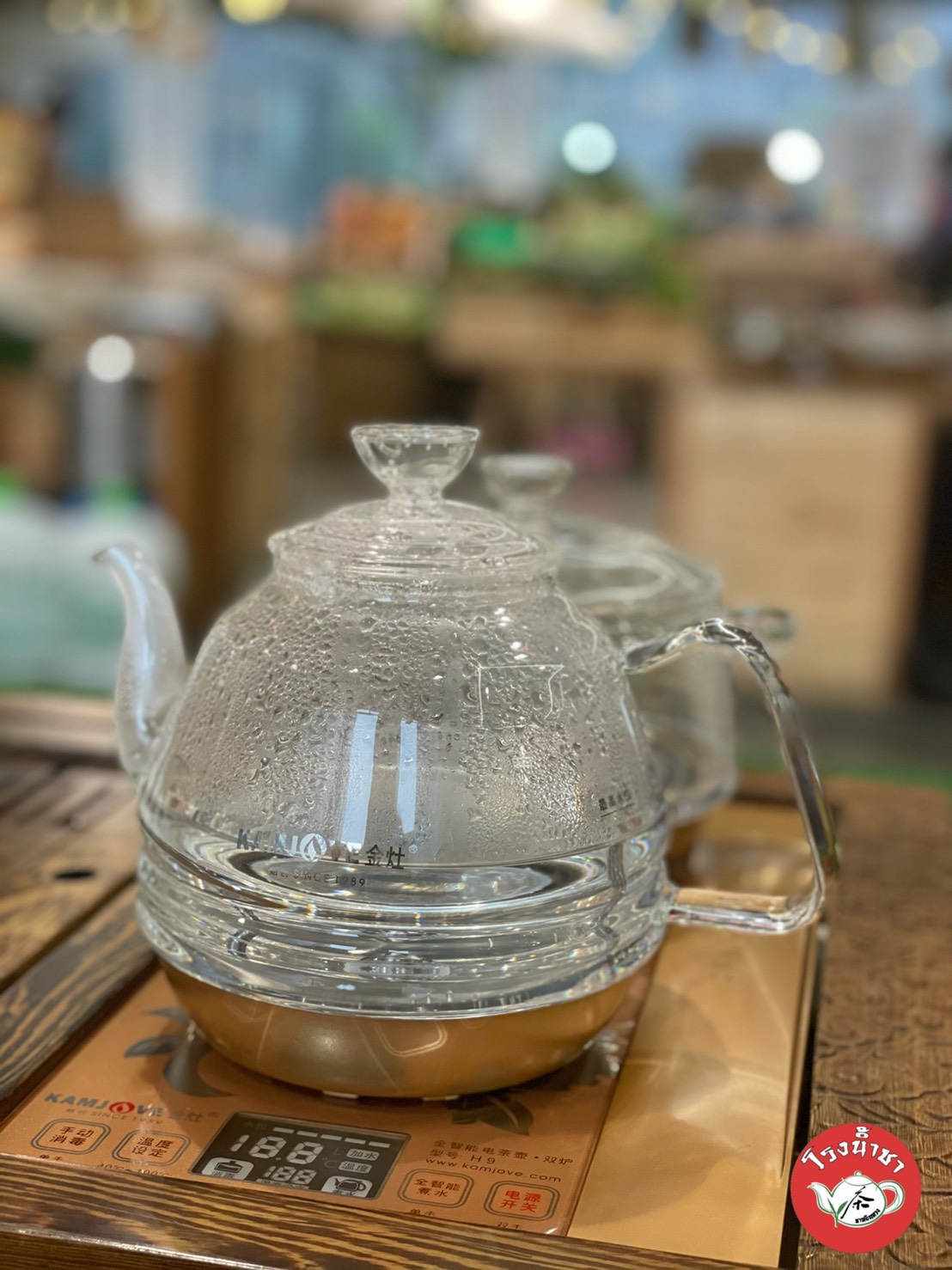 กาต้มน้ำชาไฟฟ้า พร้อมหม้อลวกจอกน้ำชา เติมน้ำอัติโนมัติ แก้วทนร้อนสูง