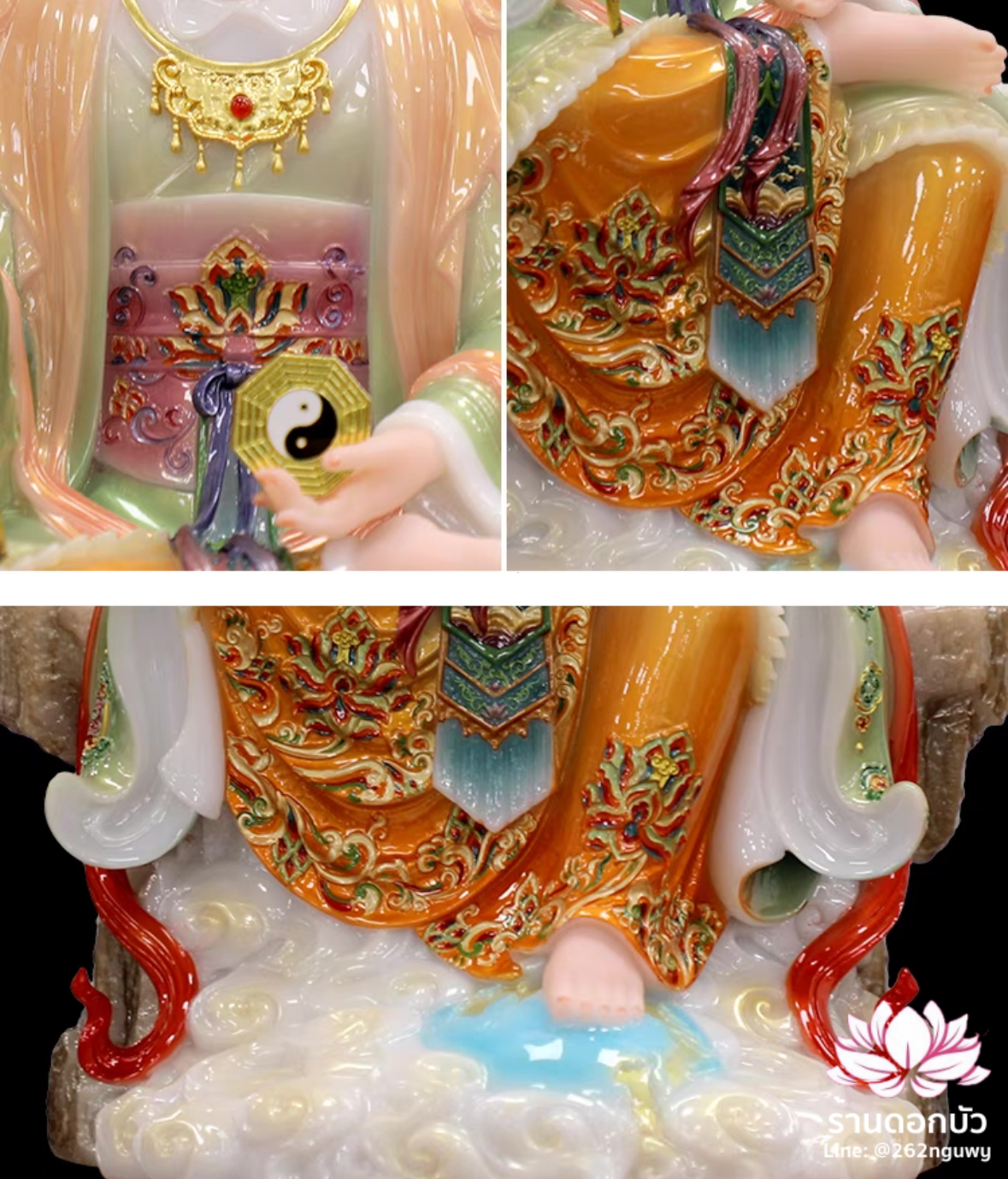 ตี่บ้อเนี่ยเนี้ย ตี่บ้อเหนียวเหนียว พระแม่ธรณีจีน ปางประทับนั่งบัลลังก์ งานหินอ่อนคุณภาพสูง ขนาด 16 นิ้ว