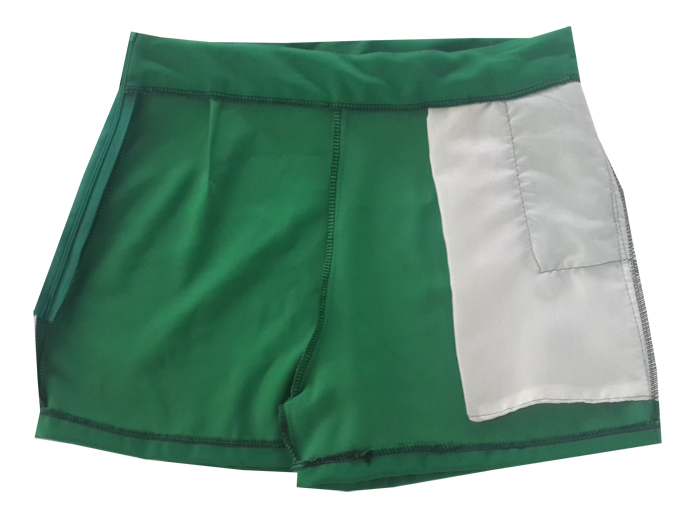 กางเกงขาสั้นเอวสูงผ้าฮานาโกะ สีเขียวไมโล กระเป๋าขวา ซิปซ้าย Size S M L XL